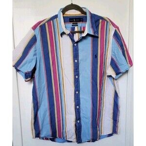 1990s Ralph Lauren XL Classic Fit Untucked Short Sleeve Spring Button Up Pony
